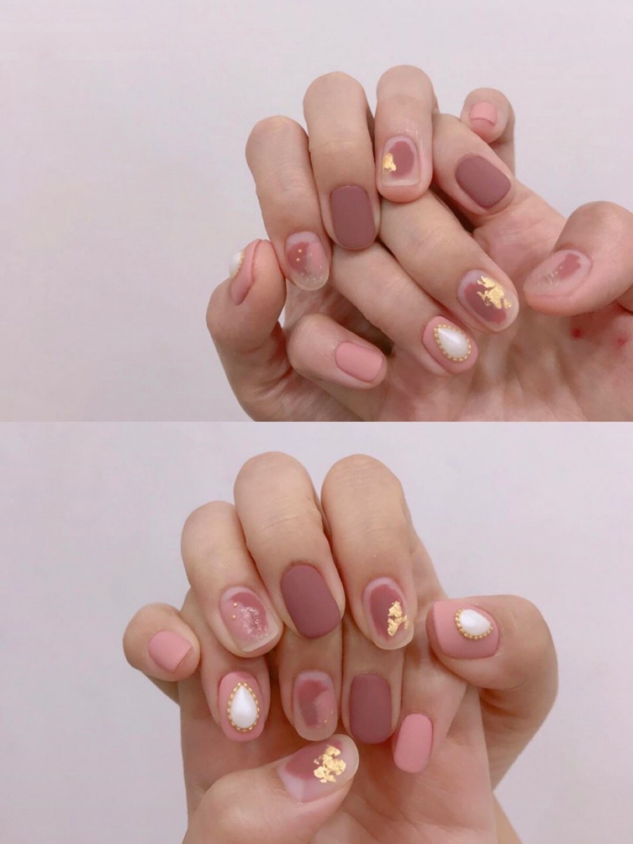 Plum and pink matte nails