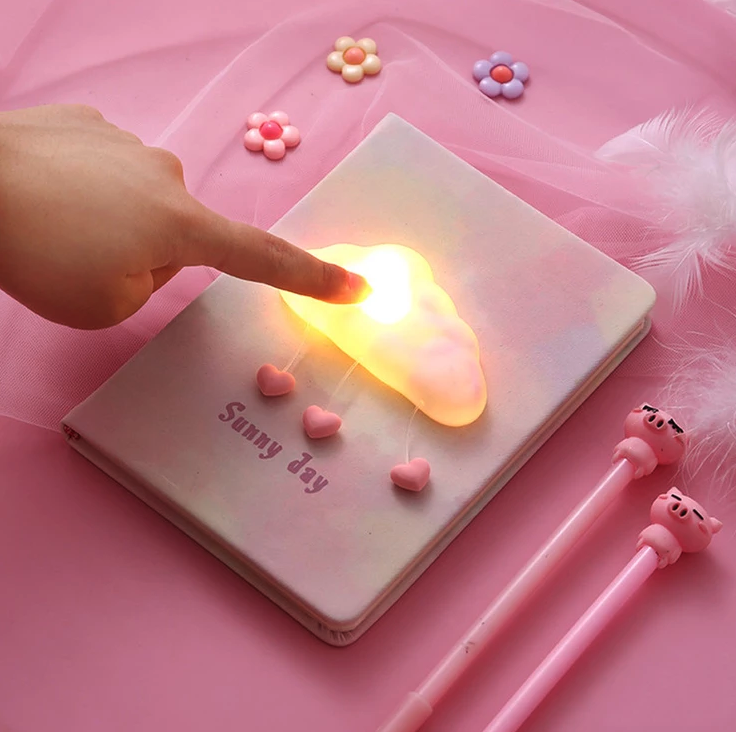 Kawaii Pink Dream Fantasy Cloud With Light Notebook Bullet Journal Molang Diary Sunny Day Creative Diary Book