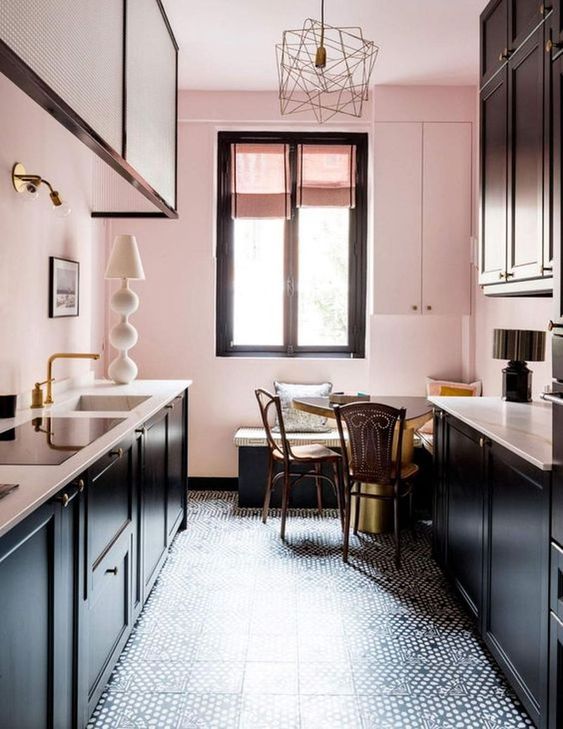 pink and black kitchen