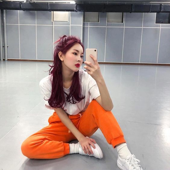 Girl with orange jogger pants