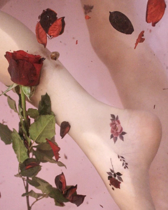 Floral tattoos on the ankle