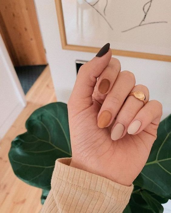 nude nails with different shades of brown and black