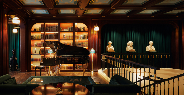 Seating areas in L'Escape Hotel's library