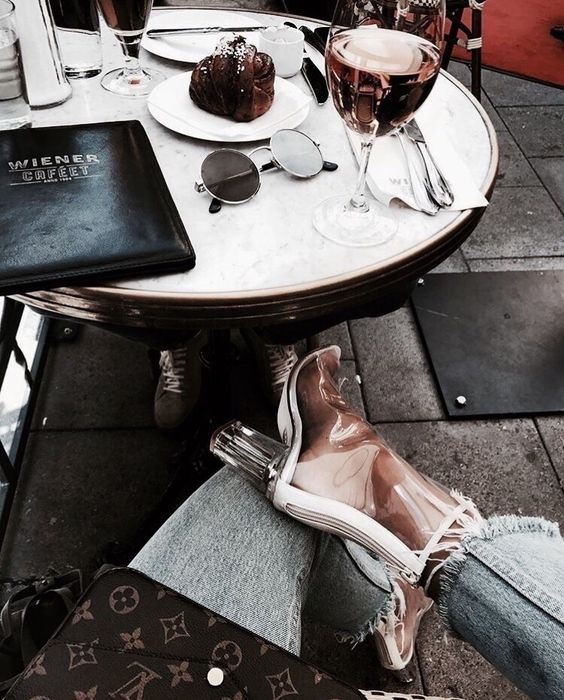 silver heels in cafe