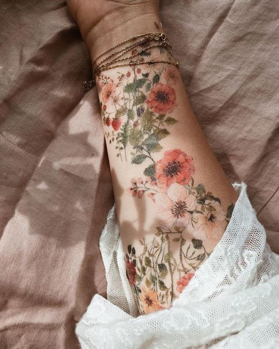 floral tattoo on arm