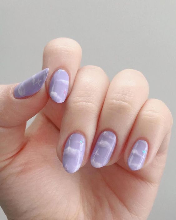 cloud and sky inspired nails