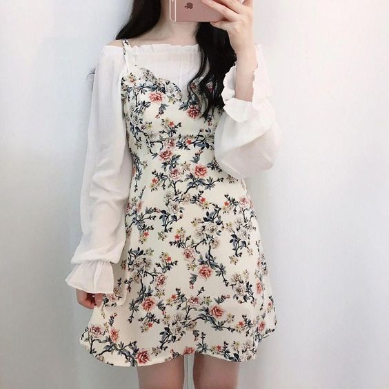 white blouse floral dress