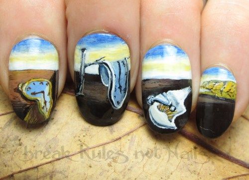 nail art inspired by famous painting The Persistence of Memory by Salvador Dali
