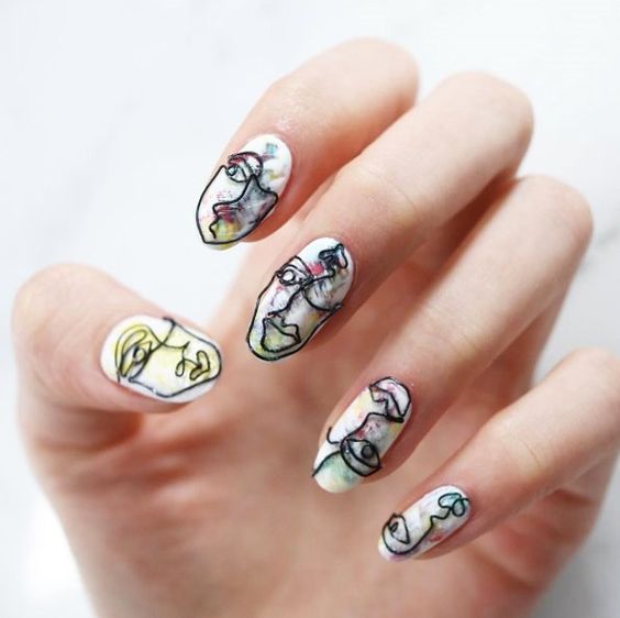 nail art inspired by famous Pablo Picasso painting