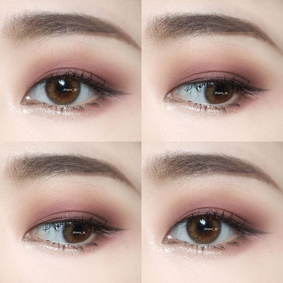 Close up on purple brown eye makeup look
