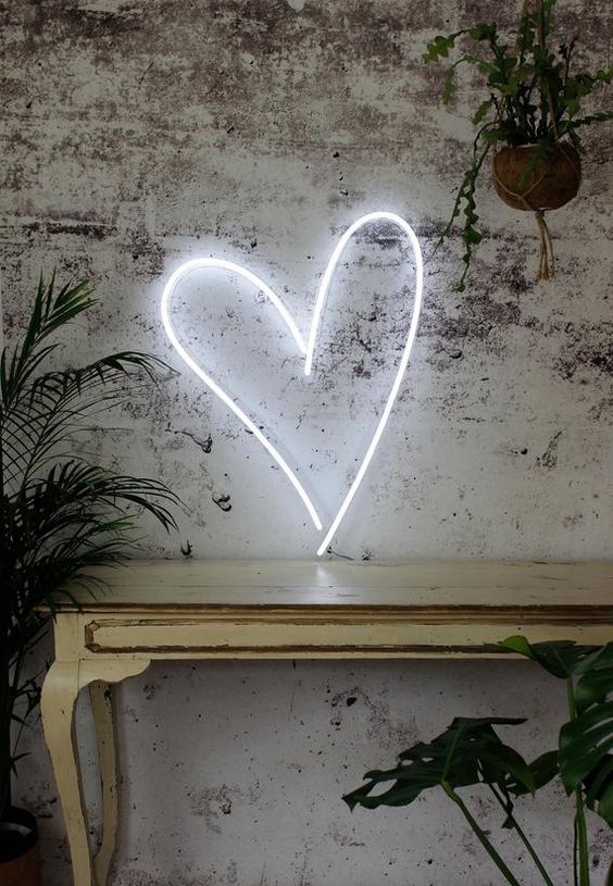 White heart shape neon light