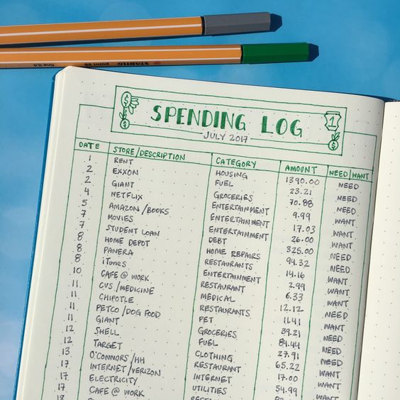 In-depth spending log with need or want