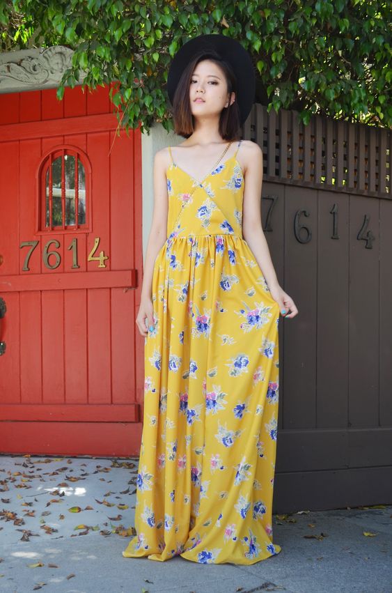 asian girl wearing a maxi dress 