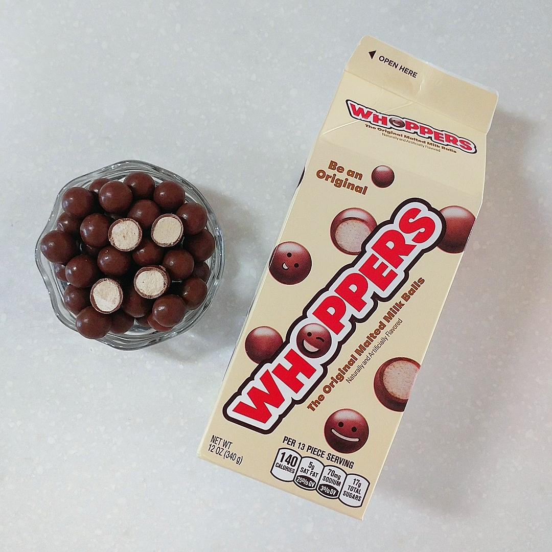 Malted milk balls with Whoppers milk carton