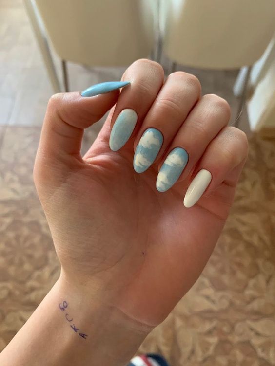 cloud and sky inspired nails