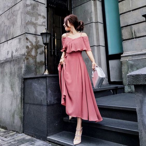 asian girl wearing a maxi dress 