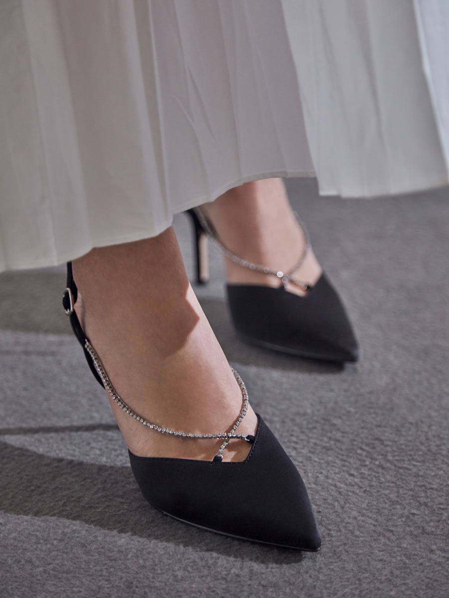 charles and keith Crystal-Embellished Slingback Pumps - Black