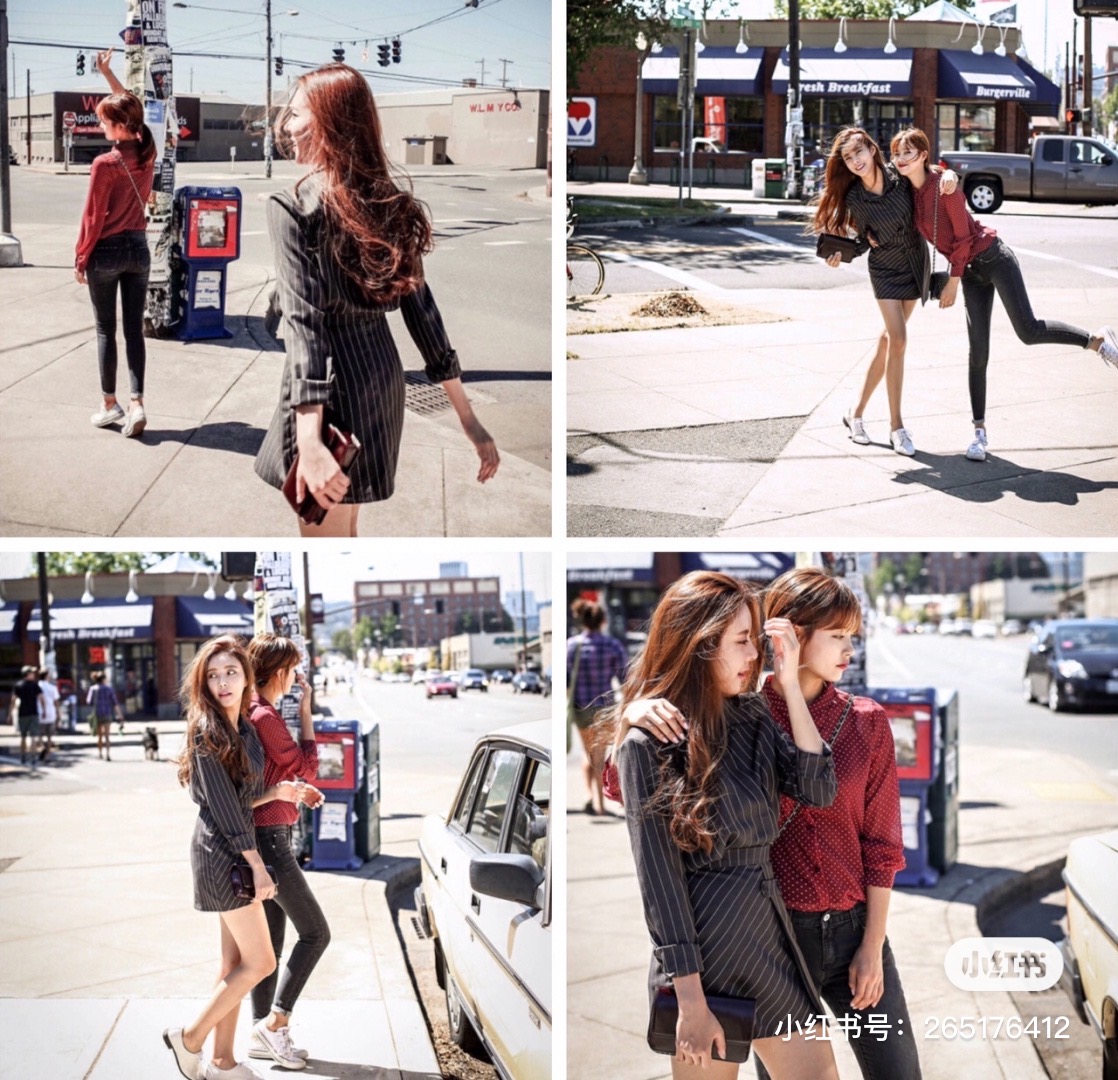 Two girls posing on the road