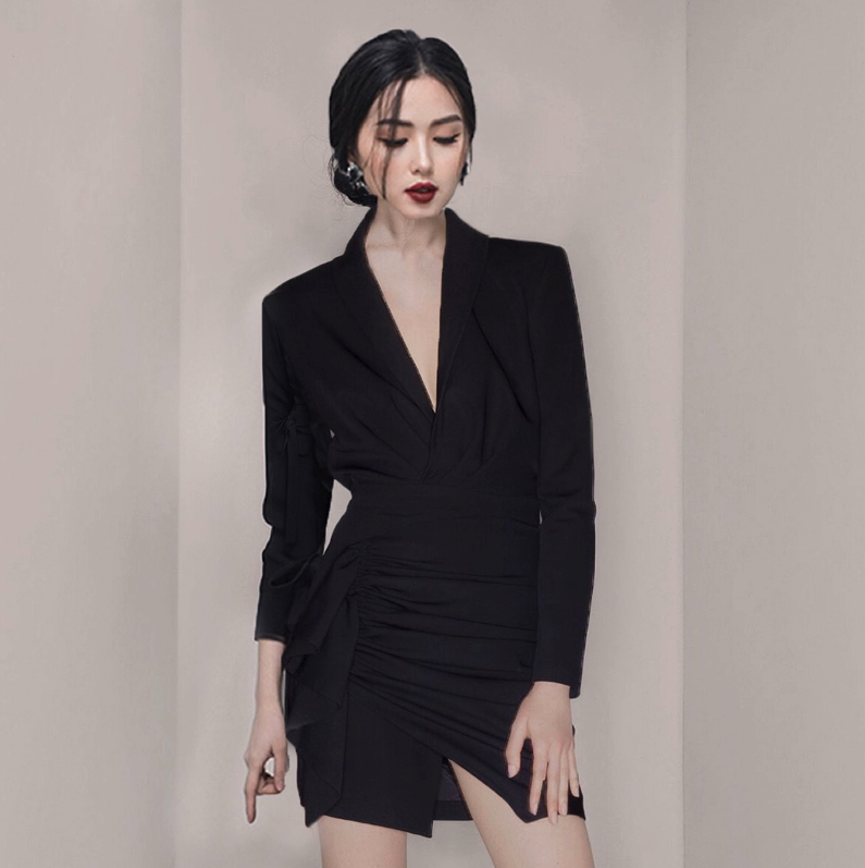 Hlnlbcyc pleated waist blazer dress