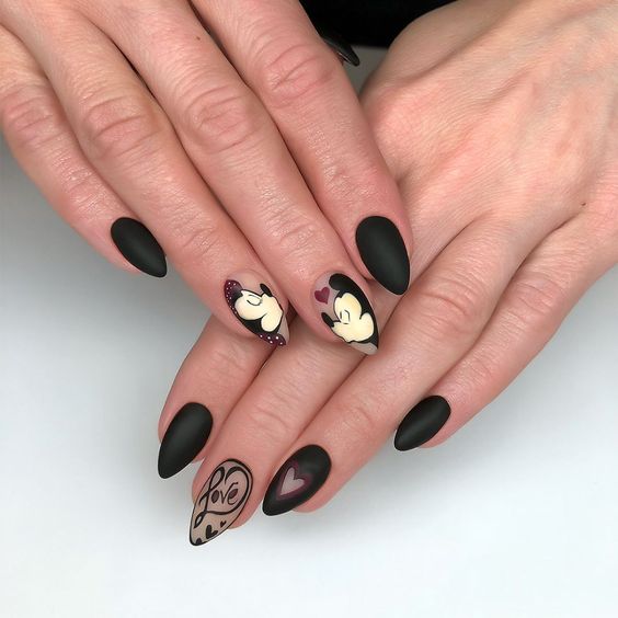 Black mickey mouse nails