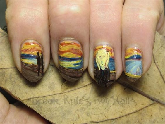 nail art inspired by famous painting The Scream by Edvard Munch