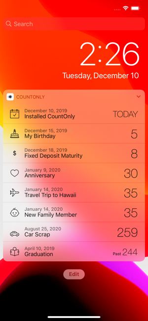 Counting down phone screen home page