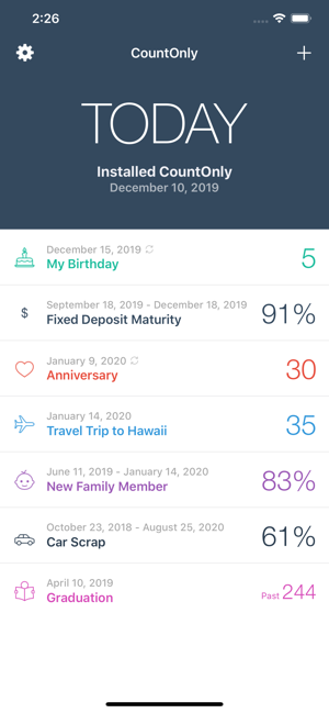 Counting down in the app