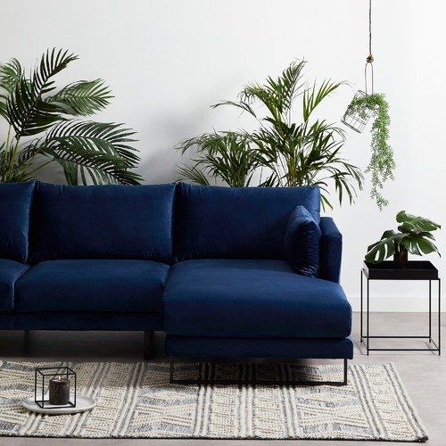 Blue velvet sofa
