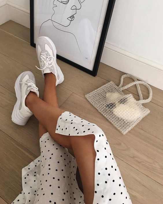 white shoes and skirt