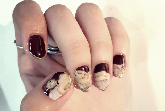 nail art inspired by famous painting Olympia by Édouard Manet