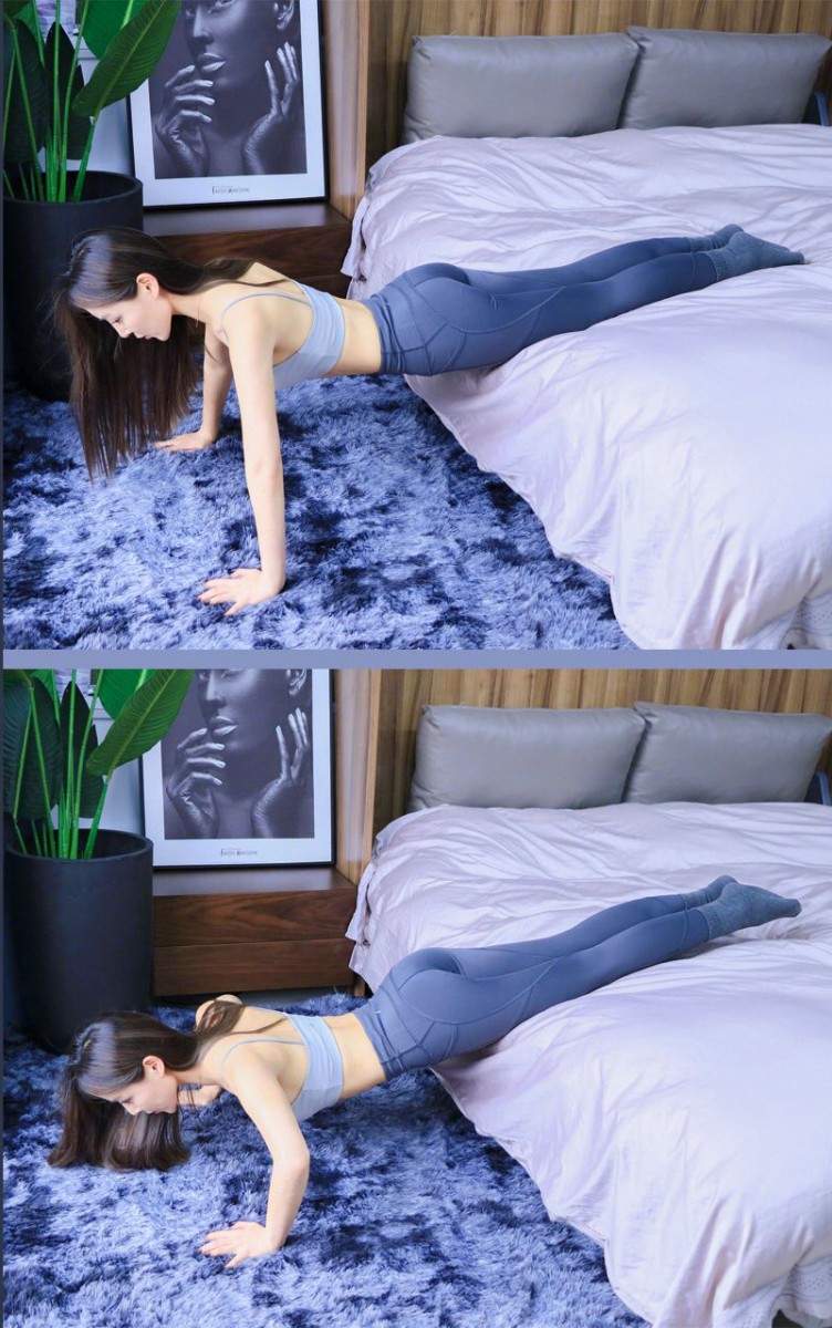 Doing push-ups near the bed