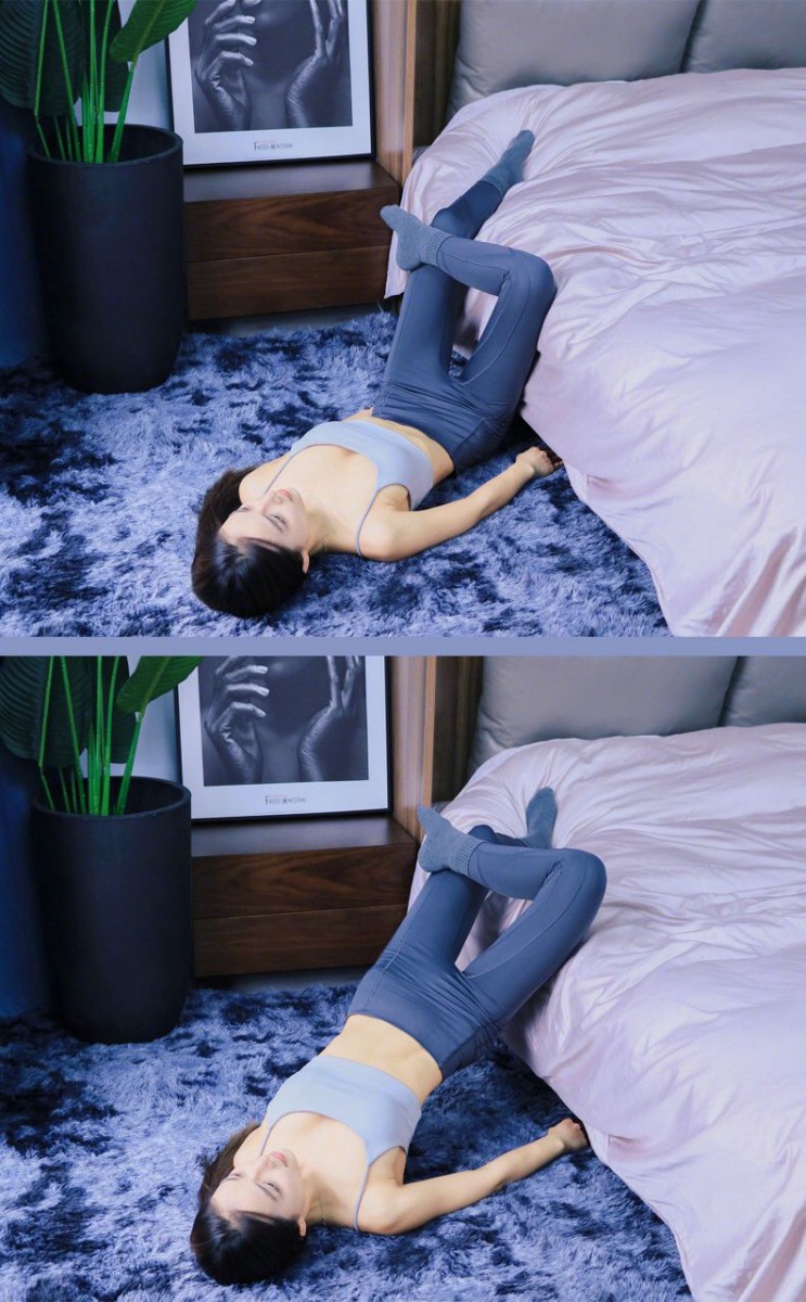 Side leg stretch near the bed