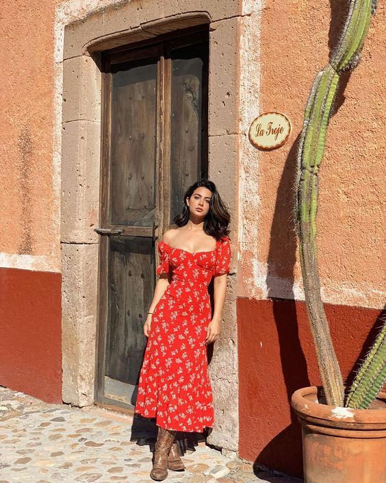 woman wearing a red dress