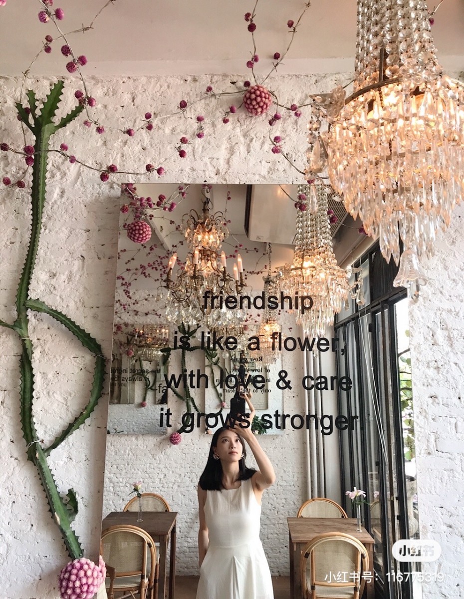 Mirror in the floral cafe