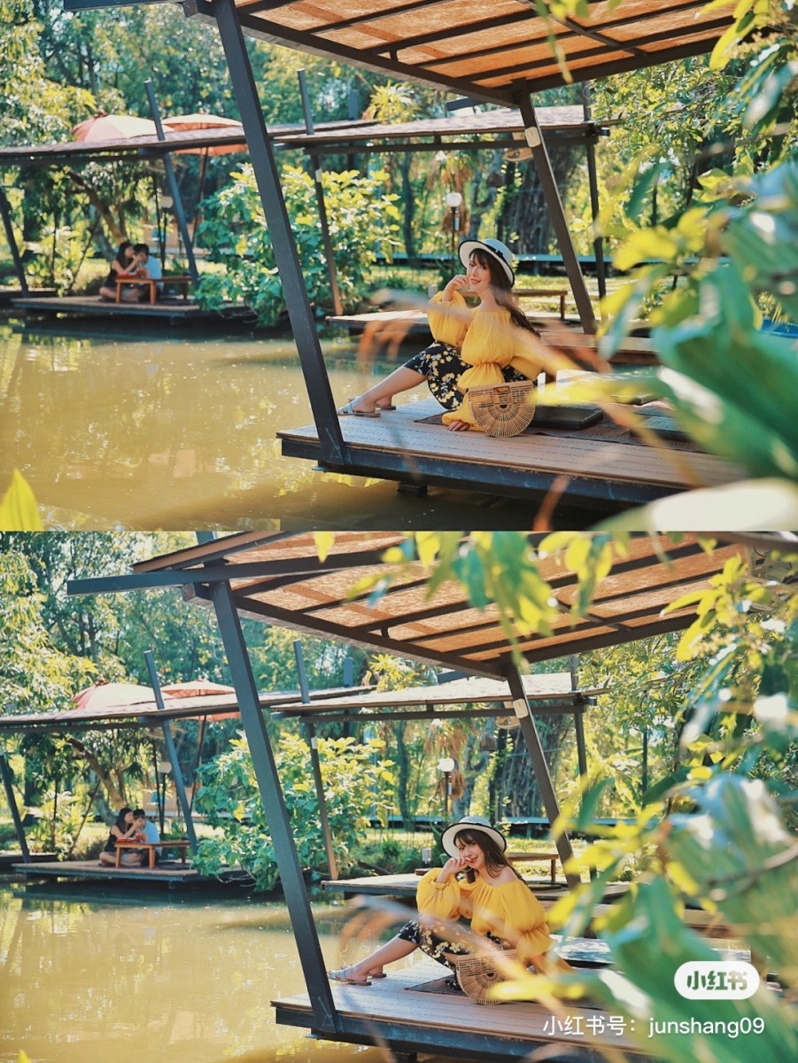 Girl posing for photos sitting above the water