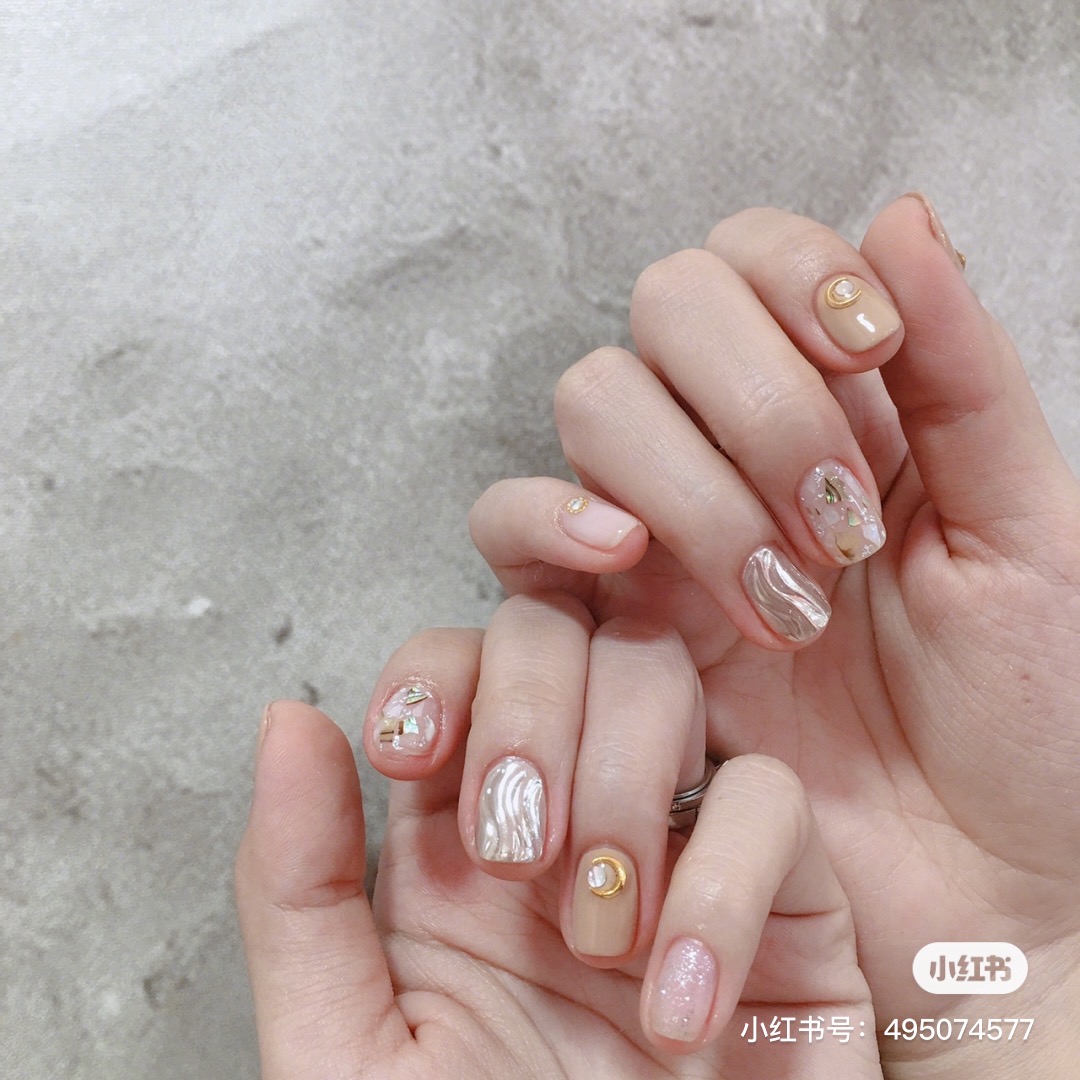 Light brown and silver nails