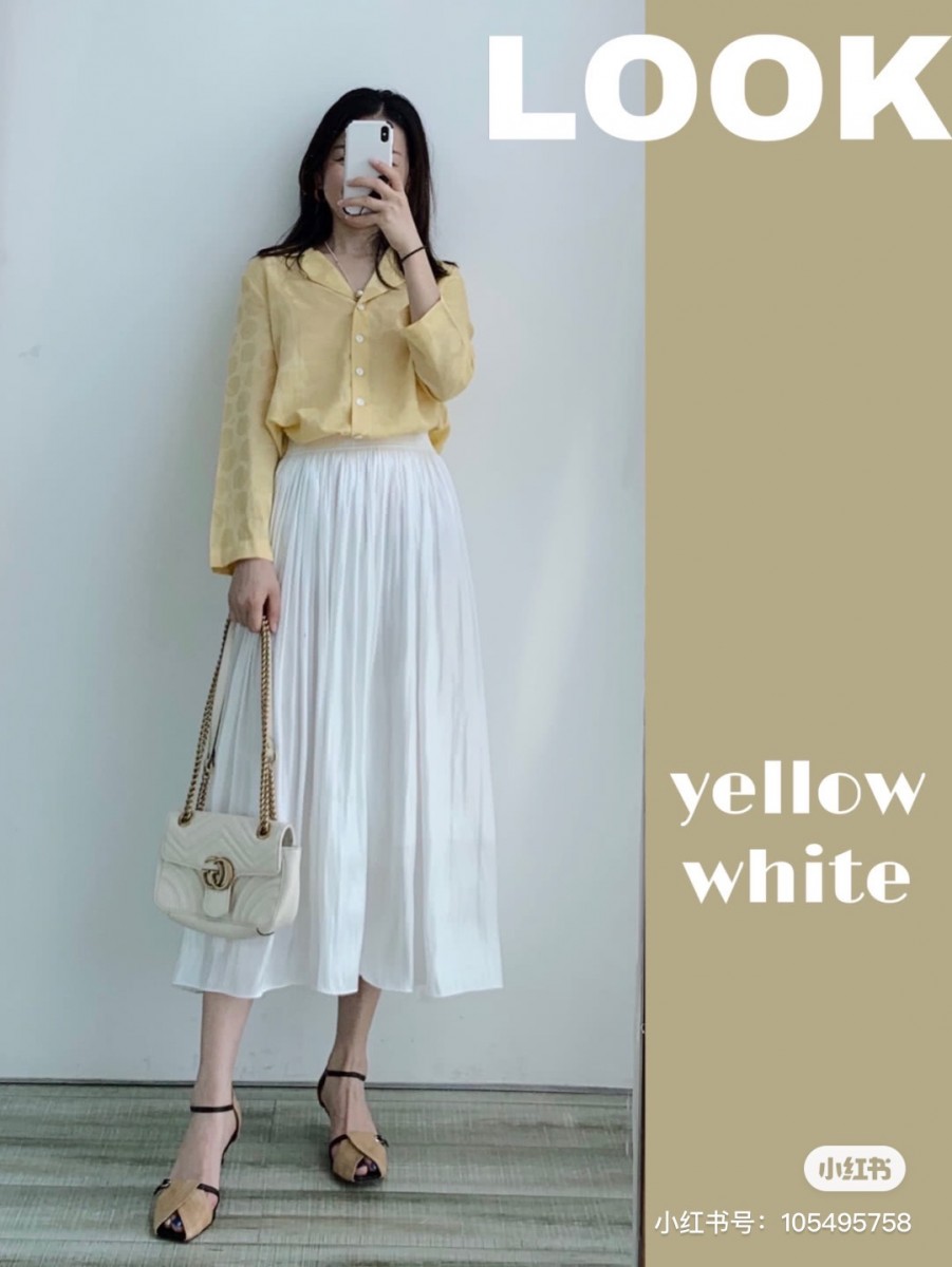 Yellow top and white skirt