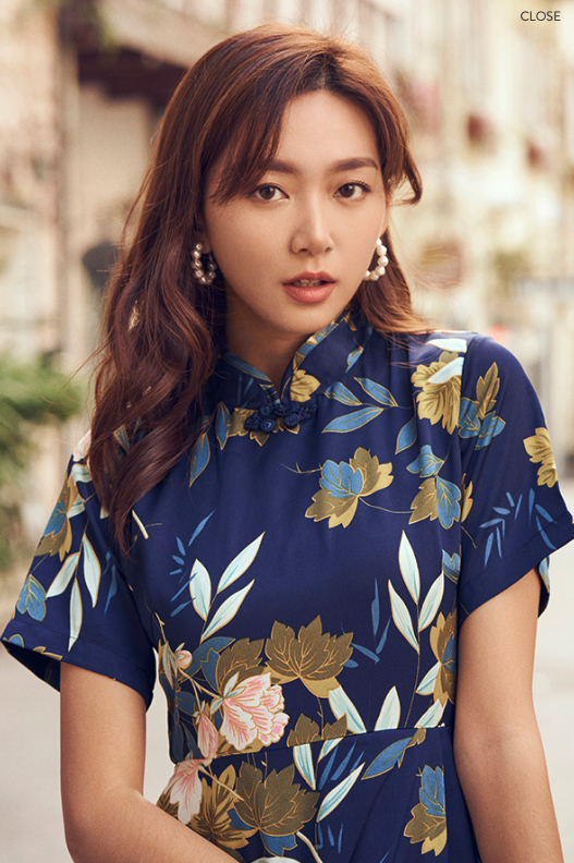 Close up of blue cheongsam dress