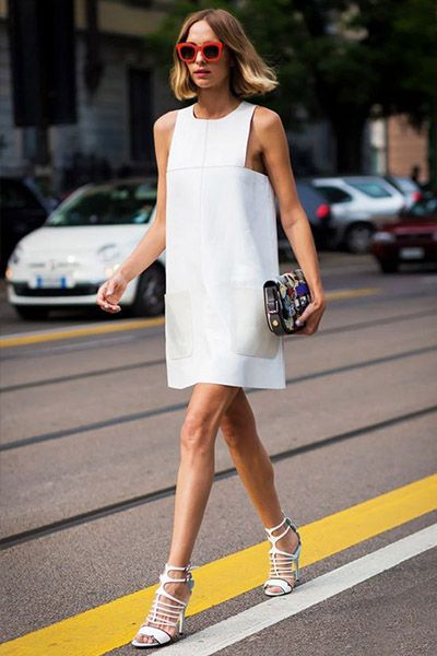 woman wearing a shift dress