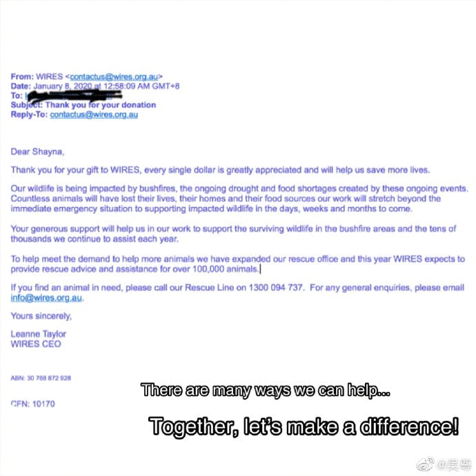 Wu Zun makes donation to WIRES