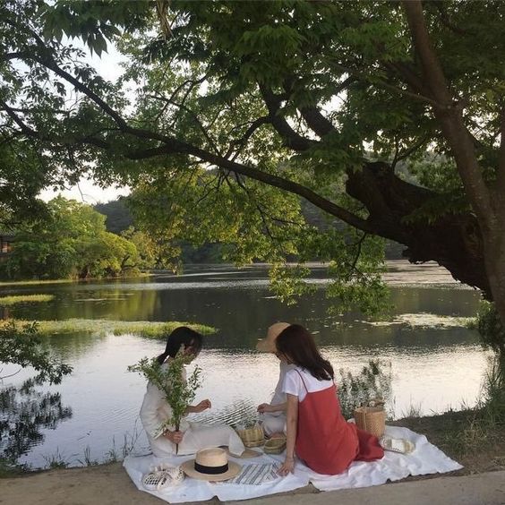 Two girls having a picnic