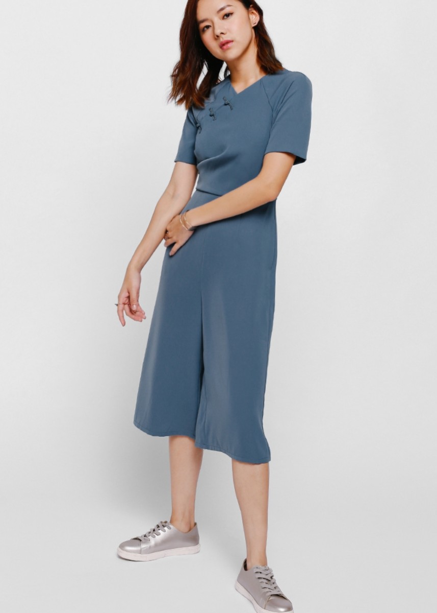 Blue cheongsam jumpsuit