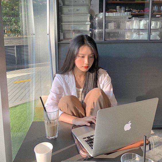 asians girl on her laptop