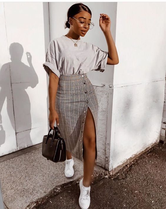 woman wearing skirt with a high split