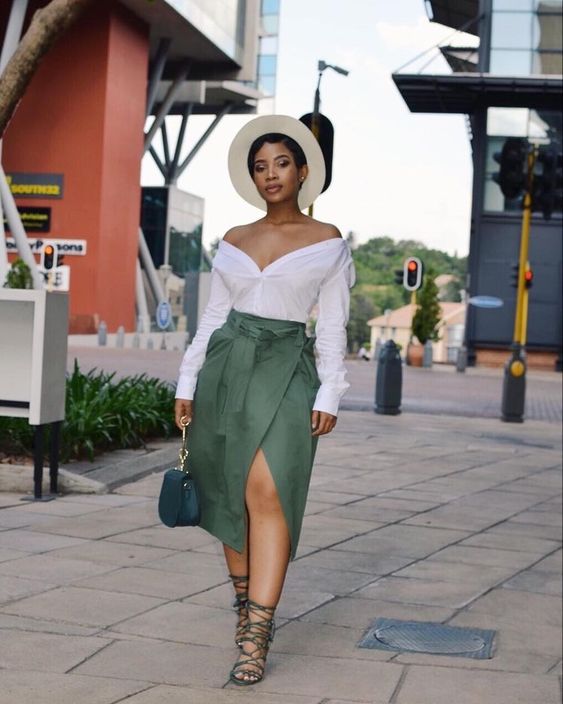 woman wearing skirt with a high split