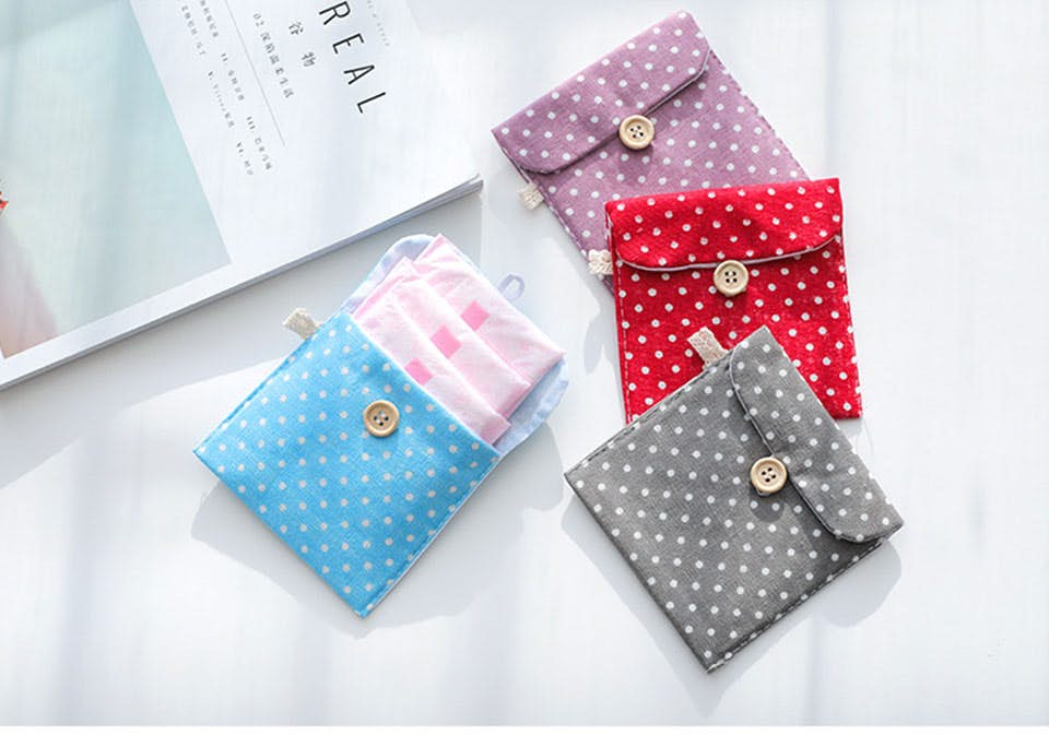 sanitary pad pouches with polka dot print