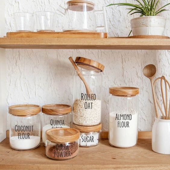 Cooking ingredients in glass jars