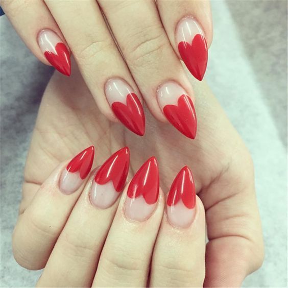 Red heart tip nails