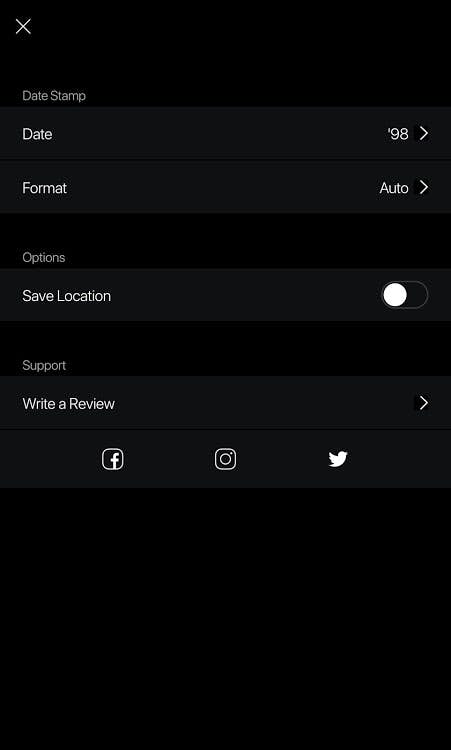 HUJI Cam settings page