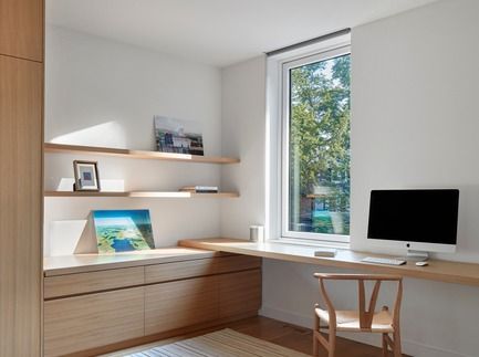 Office room with wooden shelvings